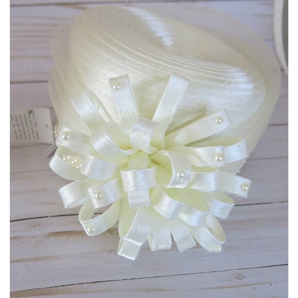 CHARM\'S *NWT* Hat CHURCH/KENTUCKY DERBY/WEDDING Beaded Bow Ivory/Off White main image 8